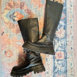 ZARA Black Vegan Leather Knee High Chunky Platform Boots US 8, EU 38
